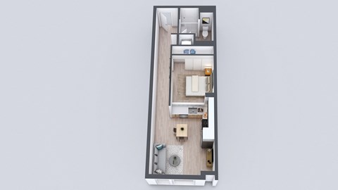Floor plan for 1 bed, 1 bath, 582 sqft